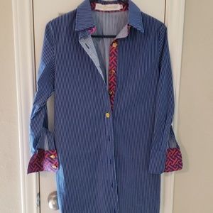 Blue pinstripe shirt dress